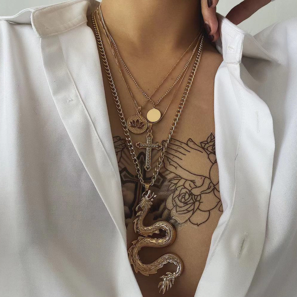 Zodiac Dragon Pendant Multilayer Necklace