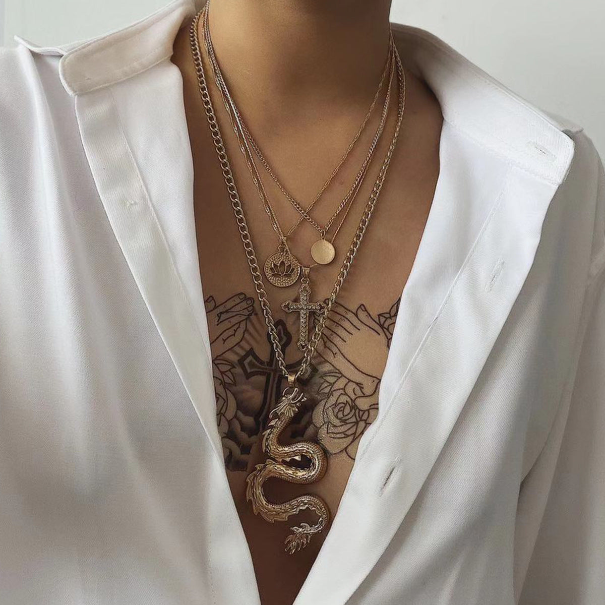 Zodiac Dragon Pendant Multilayer Necklace