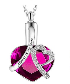 Heart-shaped urn pendant always in my heart perfume bottle