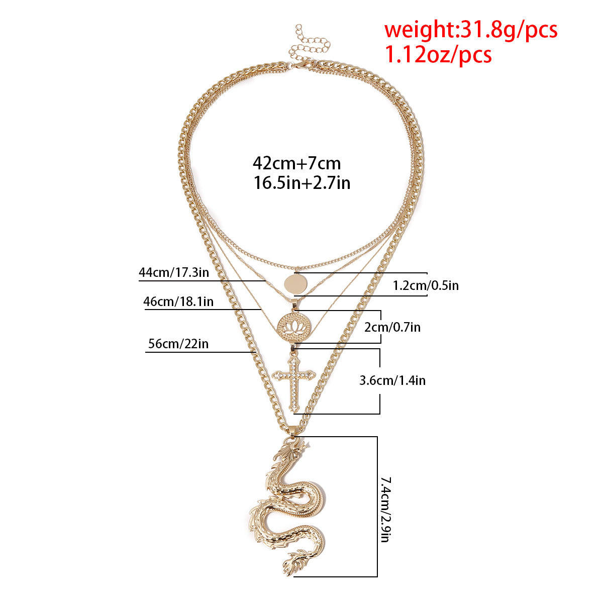 Zodiac Dragon Pendant Multilayer Necklace